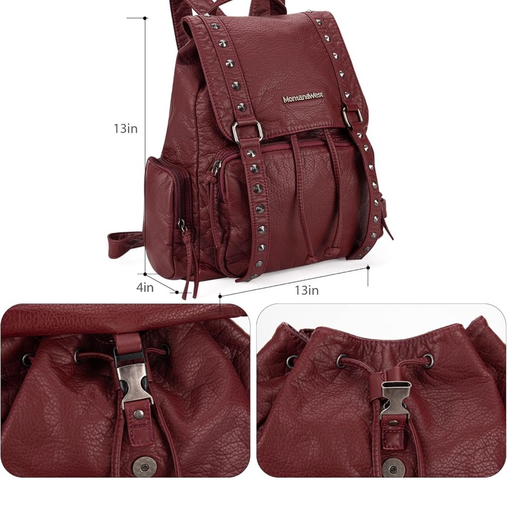 Montana West Red Backpack with Studded Details - Picture 3 of 7